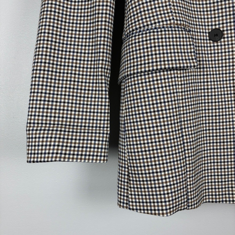 Zara Blazer XS Brown Blue Houndstooth Viscose Blend Dark Academia Career Chic - Picture 6 of 16